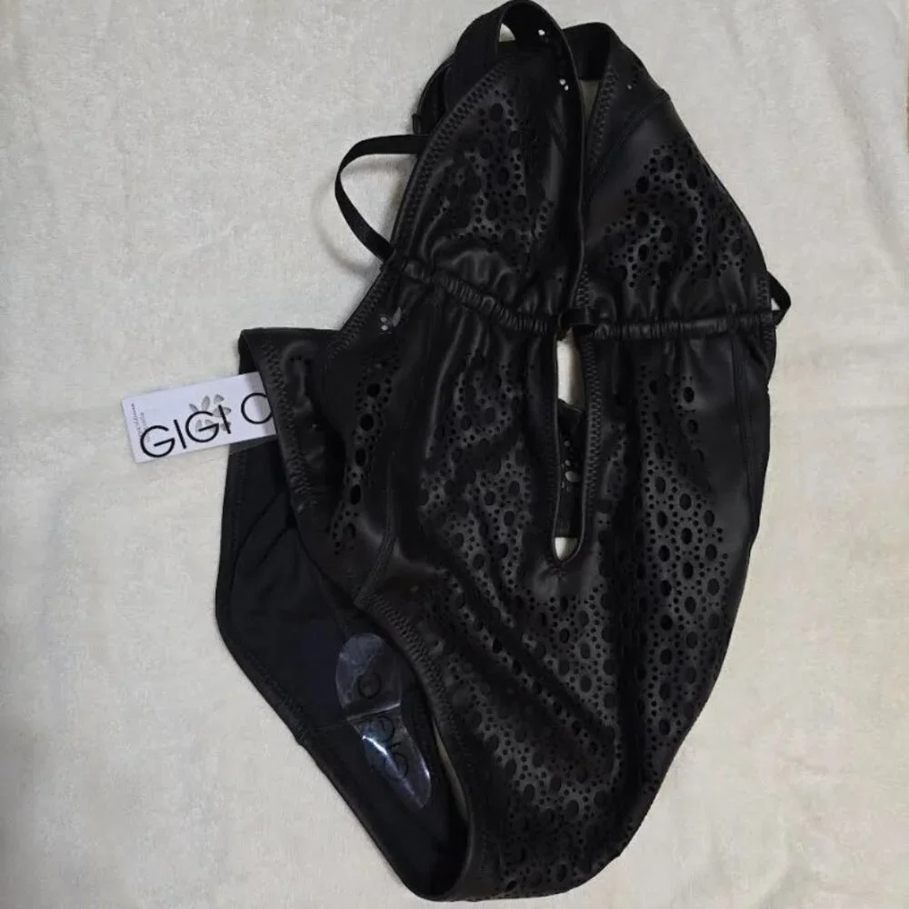 GIGI C Camilla Faux Leather One Piece. Black. Sz S. NWT. RP $280. SEXY! - Picture 6 of 10